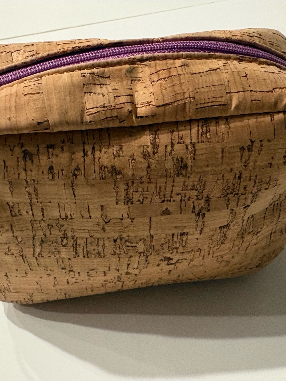Natural Cork Cosmetic Pouch with Purple Zipper & Lining